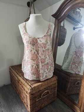Floral Scoop Neck Tank Top - Pink/Cream